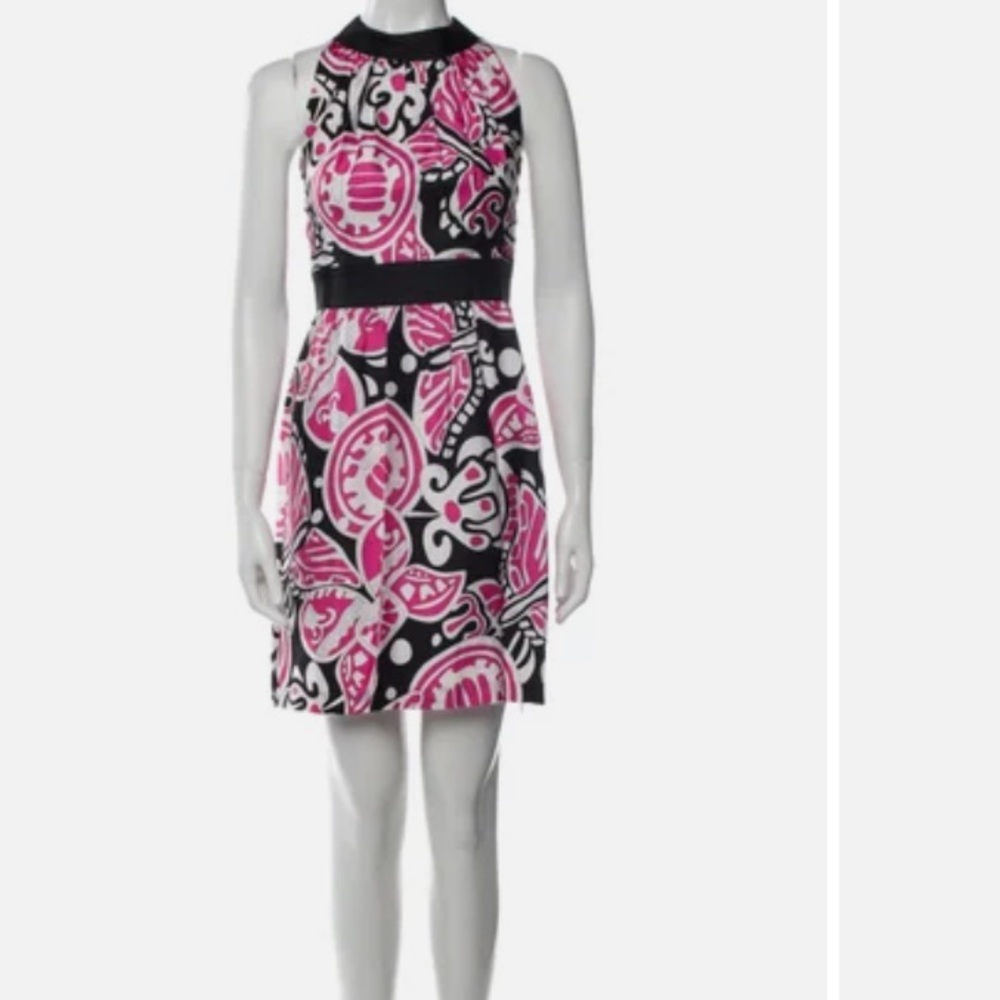 Milly 100% silk sleeveless pink/white/black paisley dress Sz 2 EUC
